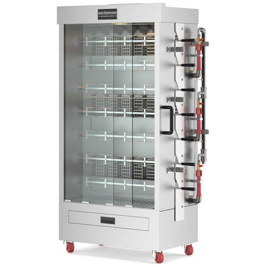 Southwood RG7-LP commercial rotisserie oven machine, designed for cooking 35 chickens using liquid propane gas, perfect for high-efficiency roasting in restaurants and catering operations.