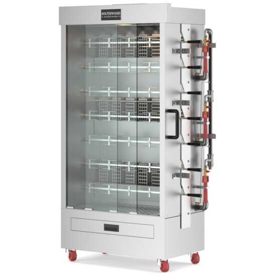 Southwood RG7-NG commercial rotisserie oven machine, designed for cooking 35 chickens using natural gas, ideal for high-capacity roasting in restaurants and catering services.