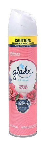 Glade Air Freshener Rose & Bloom twin pack, 8.3 oz cans with a fresh floral scent for long-lasting home freshness.
