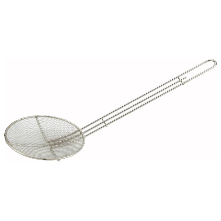 (6-1/2" Round, 6-3/4" Square) Mesh Skimmer 12/Pack is perfect for removing particles from your fryer, as well as lost French fries, chicken fingers, mozzarella sticks, and corn nuggets. The long handle is perfect for reaching into deeper fryers, collecting burnt crumbs from the oil without risking burns. Use in stockpots, steamers, and fryers to safely and effectively remove items. There is also a hanging hole for convenient