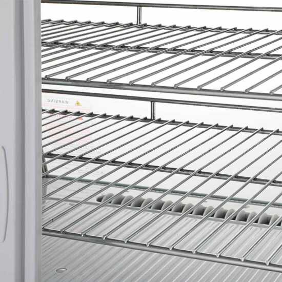 Marchia MDC121-W 28" White Countertop Refrigerated Bakery Display Case with curved glass and LED lighting. Features a sleek white design for showcasing and keeping baked goods cool and well-lit.