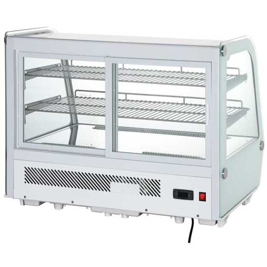 Marchia MDC161-W 36" White Countertop Refrigerated Bakery Display Case with curved glass and LED lighting. Features a sleek white design with ample space for cooling and displaying baked goods.