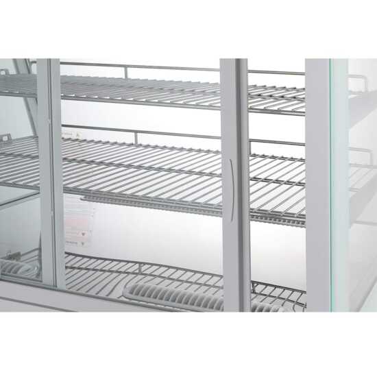 Marchia MDC161-W 36" White Countertop Refrigerated Bakery Display Case with curved glass and LED lighting. Features a sleek white design with ample space for cooling and displaying baked goods.