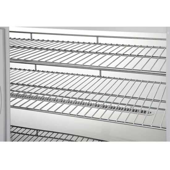 Marchia MDC161-W 36" White Countertop Refrigerated Bakery Display Case with curved glass and LED lighting. Features a sleek white design with ample space for cooling and displaying baked goods.