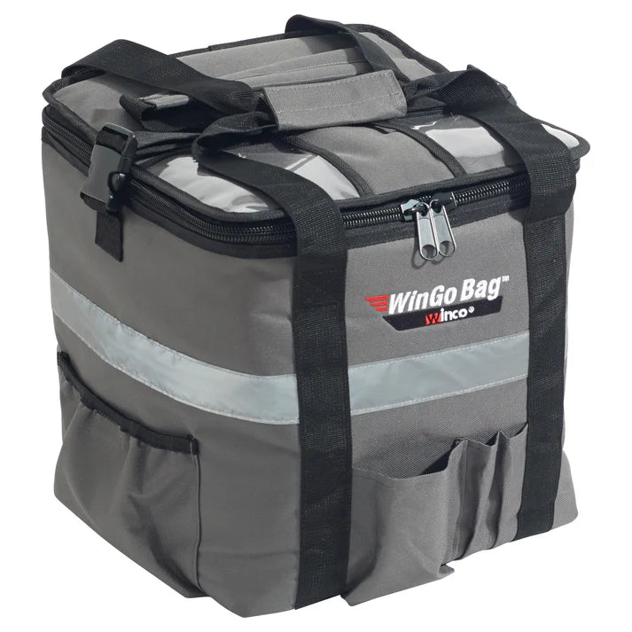 (Small 6/Pack, Medium 6/Pack, Large 4/Pack, X-Large 4/Pack) Premium Catering Bag is ideal for pizza boxes, food pans, and more. It will maintain the temperature for up to 45 minutes maximizing the delivery range. This catering bag features a transport strap made for a bike or scooter. The built-in rubber feet are great for long-lasting durability. Multiple heavy-duty carry straps are attached to stabilize the deliveries.