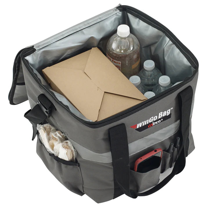 (Small 6/Pack, Medium 6/Pack, Large 4/Pack, X-Large 4/Pack) Premium Catering Bag is ideal for pizza boxes, food pans, and more. It will maintain the temperature for up to 45 minutes maximizing the delivery range. This catering bag features a transport strap made for a bike or scooter. The built-in rubber feet are great for long-lasting durability. Multiple heavy-duty carry straps are attached to stabilize the deliveries.