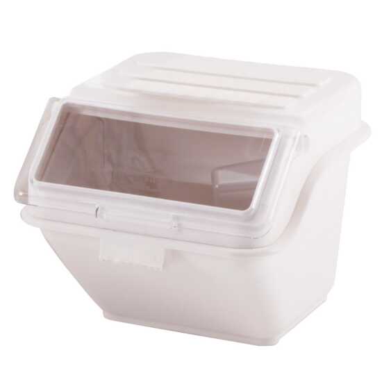 The Prepline 11-gallon Shelf Ingredient Bin, featuring a 266-cup capacity and a tight-fitting lid, is ideal for storing bulk ingredients like flour and grains in commercial kitchens and restaurants.