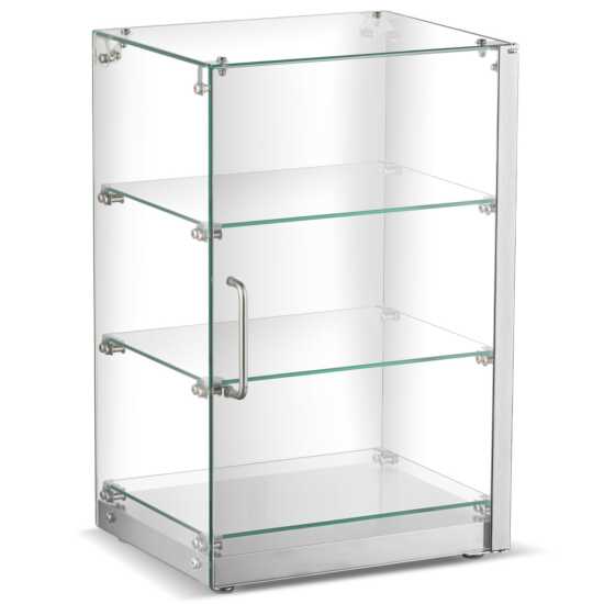 Marchia SA60 Dry Glass Countertop Bakery Display Case, ideal for displaying pastries, cakes, and baked goods in cafes, bakeries, and food service settings, offering clear visibility and easy access.