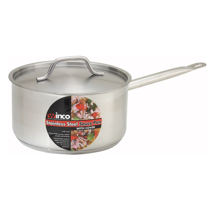 (2qt, 3-1/2qt, 4-1/2qt, 6qt) Sauce Pan 6/Pack with a tri-ply heavy-duty bottom provides excellent heat conduction while being strong enough to withstand heavy duty use. Thanks to its 6-point welded-on handle, this sauce pot provides a secure and firm grip when transferring it from the stovetop to countertop.
