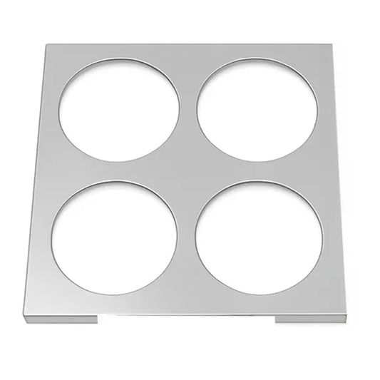Prepline four hole stainless steel squeeze bottle holder designed for 1/6 size pans, providing organized condiment and sauce storage in commercial kitchens. Durable stainless steel construction ensures easy cleaning and long-lasting performance, ideal for restaurants, sandwich shops, catering stations, food prep areas, and busy kitchen operations.