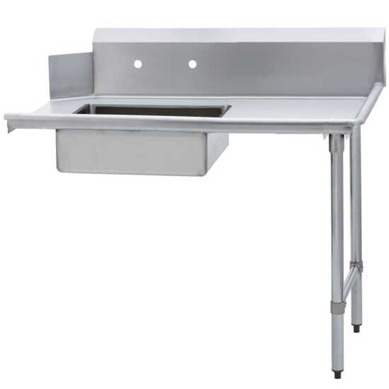 Prepline PSDT-48R 30"D x 48"L right side soiled dishtable with pre-rinse bowl is a crucial addition to commercial kitchens, designed for efficient dishwashing operations. NSF-listed for compliance with health standards, this dishtable features durable stainless steel construction that resists rust and corrosion, ensuring longevity in high-traffic environments. The right-side configuration includes a pre-rinse bowl for easy removal of food debris before washing. This layout enhances workflow and organization