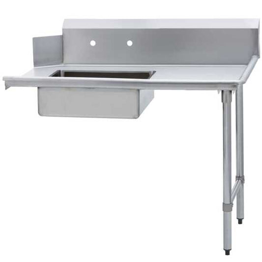 Prepline PSDT-48R 30"D x 48"L right side soiled dishtable with pre-rinse bowl is a crucial addition to commercial kitchens, designed for efficient dishwashing operations. NSF-listed for compliance with health standards, this dishtable features durable stainless steel construction that resists rust and corrosion, ensuring longevity in high-traffic environments. The right-side configuration includes a pre-rinse bowl for easy removal of food debris before washing. This layout enhances workflow and organization