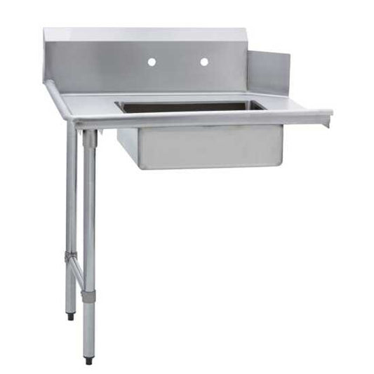 Prepline PSDT-36L 30"D x 36"L left side soiled dishtable with pre-rinse bowl is an essential fixture for efficient dishwashing in commercial kitchens. NSF-listed for compliance with health standards, this dishtable features a durable stainless steel construction that resists rust and corrosion. The left side configuration includes a pre-rinse bowl, making it easy to rinse off food debris before washing. This design enhances workflow efficiency and organization, optimizing the dishwashing process in busy kit