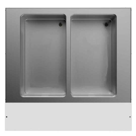 Prepline 32" Two Pan Sealed Well Electric Hot Food Steam Table with enclosed base and sliding doors, designed for efficient food warming in commercial kitchens. Features 120V, 1000W power for reliable heating and easy access.