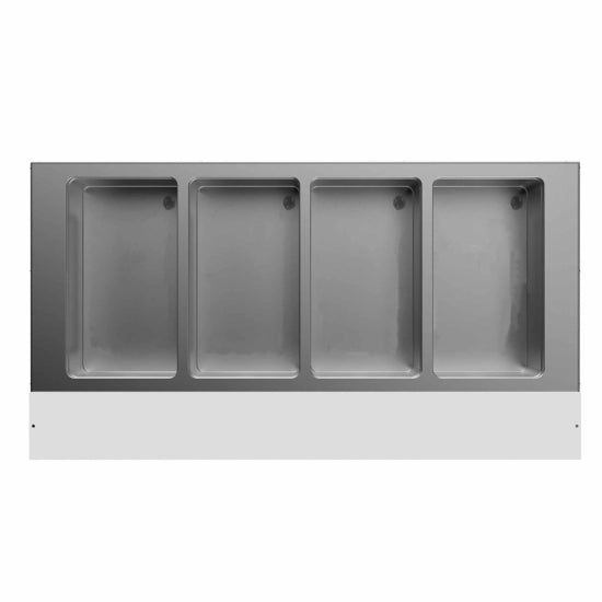 A 60-inch Prepline electric hot food steam table with four sealed wells, enclosed base, and sliding doors. Ideal for food service, it operates on 110V power and keeps food warm efficiently. Features durable construction and a sleek design for commercial use