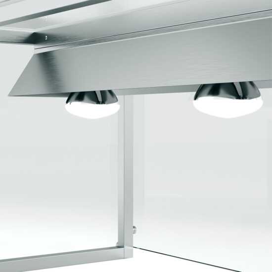 Prepline PSG-LT-30 32" Glass Sneeze Guard with Lamp Bulb for Steam Tables, designed to protect food while providing additional warmth and visibility. Ideal for buffets and food service environments.
