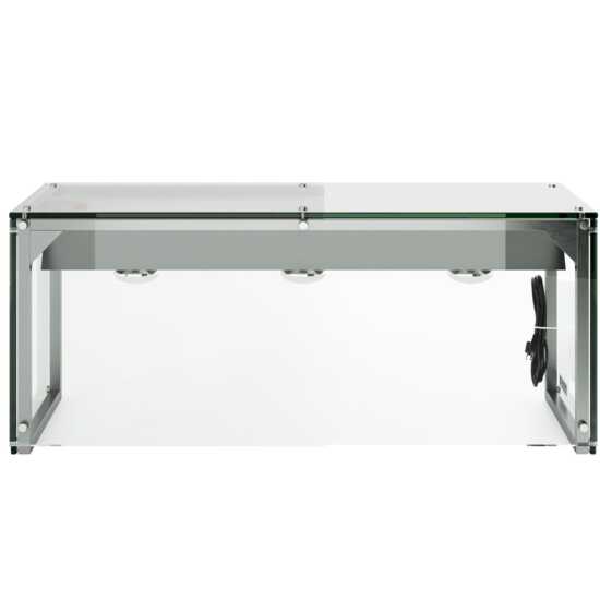 Prepline PSG-LT-48 48" Glass Sneeze Guard with Lamp Bulb for Steam Tables, designed to shield food from contaminants while providing warmth and enhancing visibility. Ideal for buffets and food service settings.