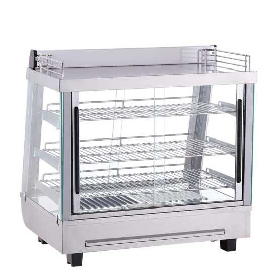 Marchia SHCC96 27" stainless steel heated countertop display with front and rear doors, designed to keep hot foods warm and accessible, perfect for cafés, delis, and convenience store food displays.