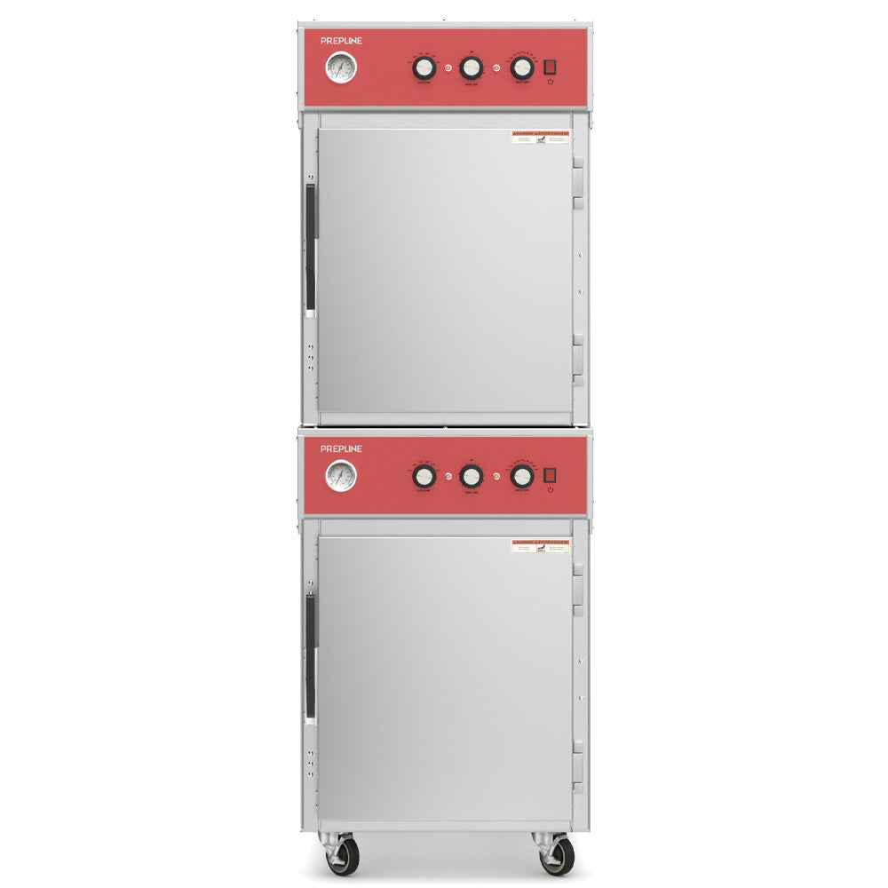 Prepline SLO-2 Double Deck Electric Cook and Hold Oven, perfect for commercial kitchens, offering dual compartments for slow cooking and holding at precise temperatures to enhance food tenderness and flavor