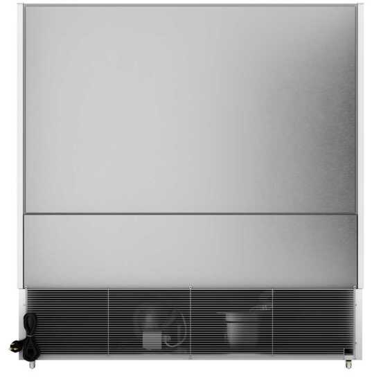 The Coldline SOC-76-220-W 76" white refrigerated air curtain merchandiser operates on 220V, featuring a sleek white design with an air curtain for efficient cooling, adjustable shelves, and energy-efficient lighting for showcasing chilled products.