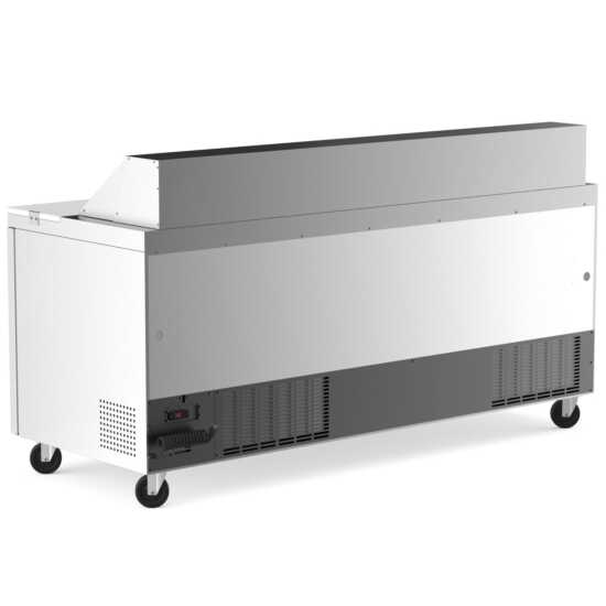 Coldline SP72 72-inch refrigerated sandwich prep table featuring a cutting board and food pans. Ideal for restaurant kitchens to store ingredients at safe temperatures and prep sandwiches efficiently.