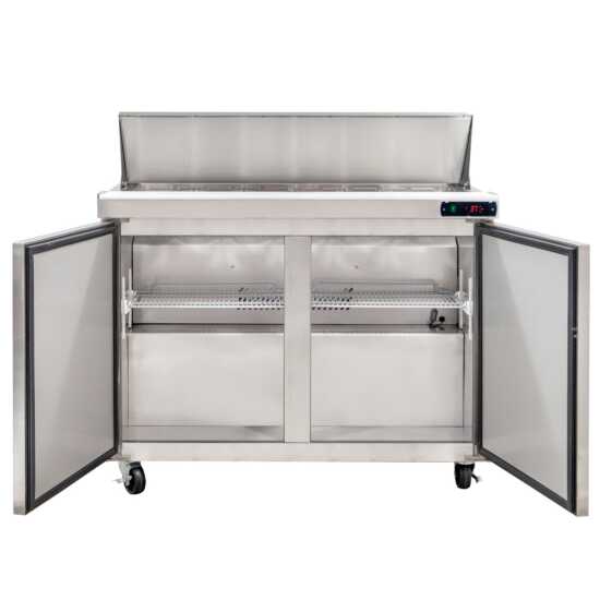 Coldline Narrow Depth Refrigerated Sandwich Prep Table with Cutting Board and Food Pans