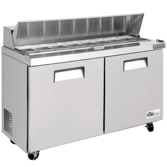 Coldline SPN-60 60" Narrow Depth Refrigerated Sandwich Prep Table featuring a space-saving design, durable stainless steel construction, a large cutting board, food pans, and energy-efficient cooling. Ideal for efficient food preparation in busy commercial kitchens.