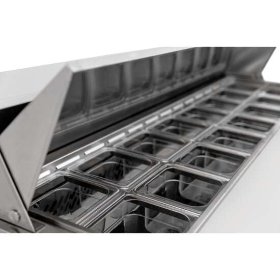 Coldline SPN-60 60" Narrow Depth Refrigerated Sandwich Prep Table featuring a space-saving design, durable stainless steel construction, a large cutting board, food pans, and energy-efficient cooling. Ideal for efficient food preparation in busy commercial kitchens.