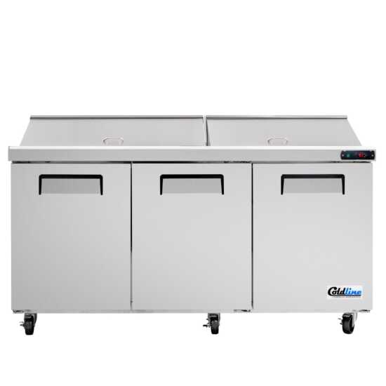 Coldline Narrow Depth Refrigerated Sandwich Prep Table with Cutting Board and Food Pans