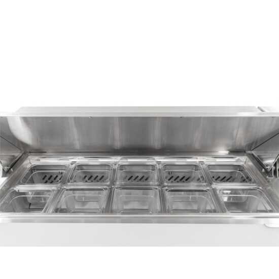 Coldline SPN-72 72-inch narrow depth refrigerated sandwich prep table with cutting board and food pans. Space-efficient design perfect for kitchens, providing ample storage and a prep area for sandwiches.