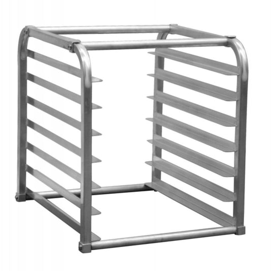Prepline SPR-7 aluminum sheet pan rack with 7 half-size end-loading slots, designed for use in commercial reach-in refrigerators and freezers.