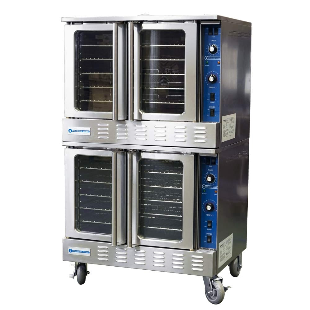 Standard Range SR-COG-DBL Double Deck Full Size Gas Convection Oven - 108,000 BTU, engineered for high-capacity cooking in commercial kitchens, enabling versatile baking and roasting with dual oven space.