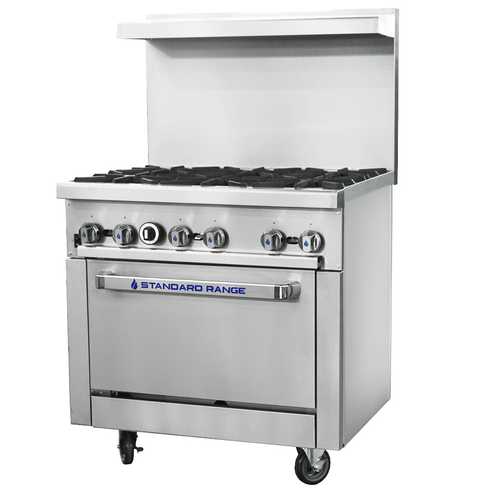 Standard Range SR-CR36-LP 36-inch 6 burner commercial gas range with convection oven liquid propane for professional cooking in restaurants cafes and commercial kitchens