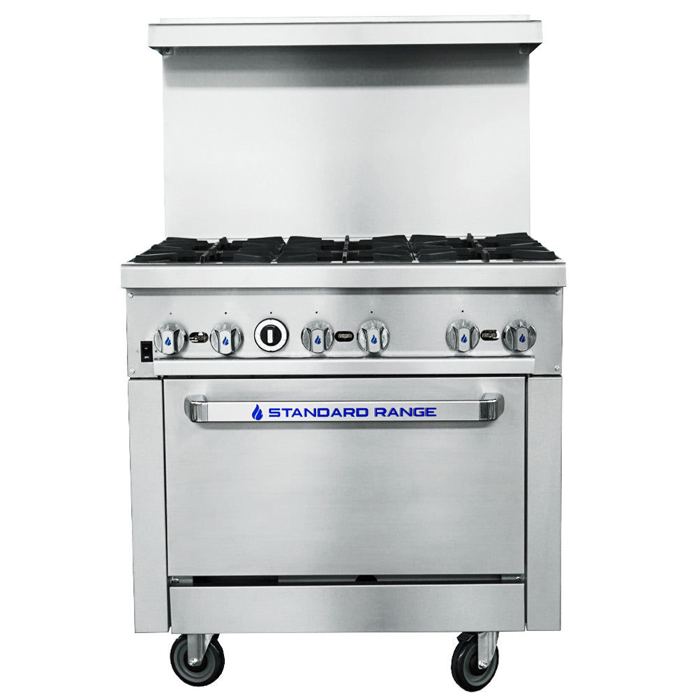 Standard Range SR-CR36-LP 36-inch 6 burner commercial gas range with convection oven liquid propane for professional cooking in restaurants cafes and commercial kitchens