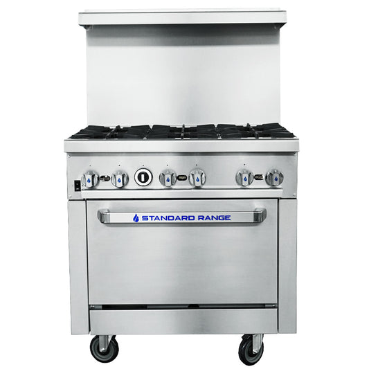 Standard Range SR-CR36-LP 36-inch 6 burner commercial gas range with convection oven liquid propane for professional cooking in restaurants cafes and commercial kitchens