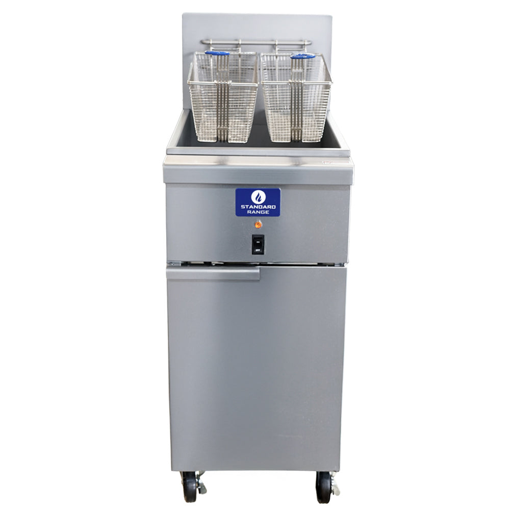Standard Range SR-EF50-208-3 50lb electric floor fryer 208V 3 phase for high-capacity deep frying in restaurants cafes and commercial kitchens