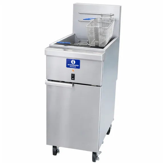 Standard Range SR-EF50-240-3 50 lb electric floor fryer, 240V 3 phase, built for commercial kitchens, restaurants, and foodservice operations. Delivers high-capacity frying, fast recovery time, and consistent cooking performance for demanding kitchen environments.