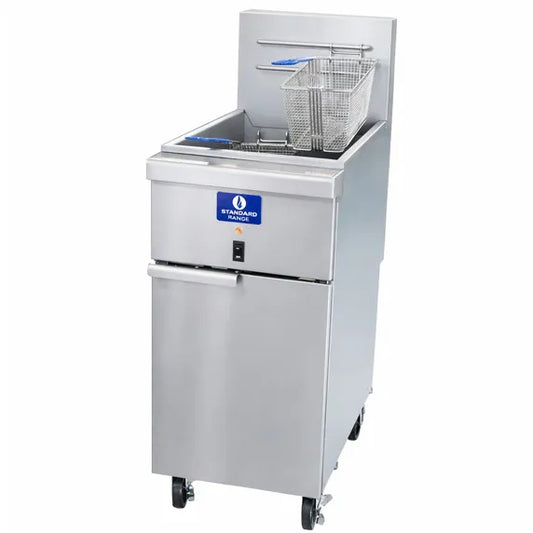 Standard Range SR-EF50-240-1 50 lb electric floor fryer, 240V single phase, designed for commercial kitchens, restaurants, and foodservice operations. Provides high-capacity frying performance, fast heat recovery, and consistent results for busy kitchen environments.