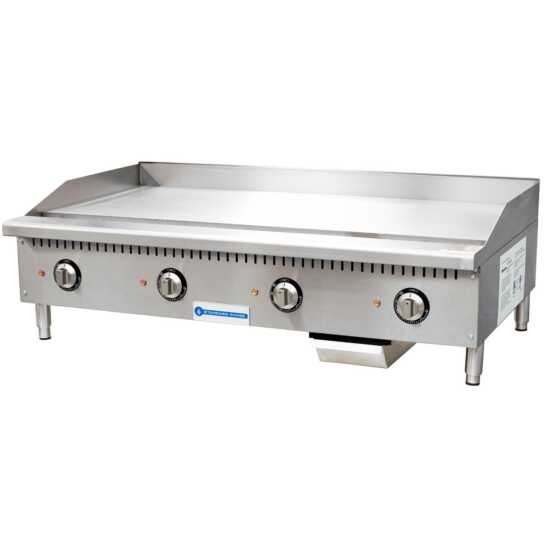 Standard Range SR-EG48 48" commercial electric countertop griddle, powered by 208/240V, offering large cooking capacity with precise temperature control, ideal for high-volume kitchens in need of efficient cooking.