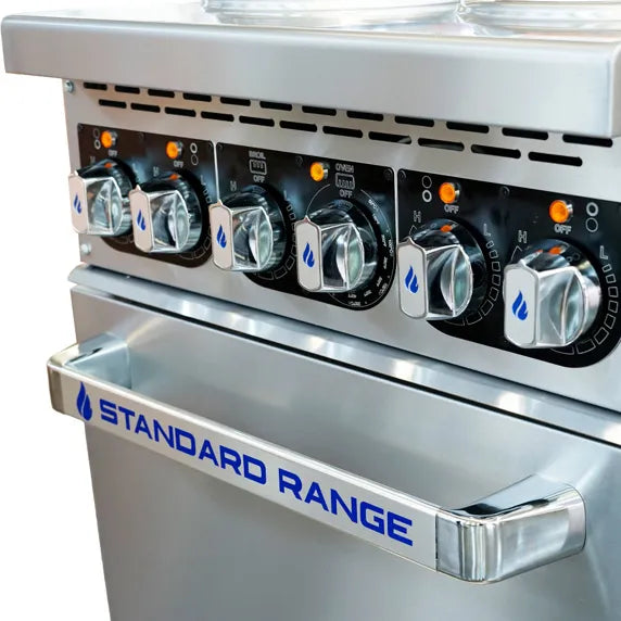 Standard Range SR-ER36-240 36” Electric Range with 6 burners and standard oven, powered by 240V single phase electricity. Ideal for restaurants, cafés, commercial kitchens, and foodservice operations requiring reliable and efficient cooking performance.