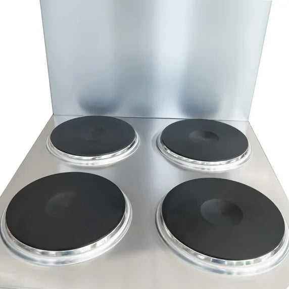 Standard Range SR-ER24-240 24” Electric Range with 4 burners and standard oven, powered by 240V single phase electricity. Ideal for commercial kitchens, restaurants, cafés, and foodservice operations requiring reliable cooking performance in a compact space.