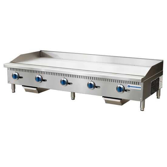 Standard Range SR-G60-M 60" commercial countertop 5 burner gas griddle with manual controls, delivering 150,000 BTUs, designed for high-capacity kitchens requiring efficient cooking across a large surface.