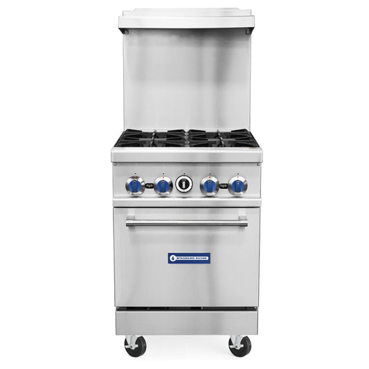Cookline CR24-4-LP 24-inch liquid propane 4 burner commercial range with oven 151000 BTU for efficient cooking in restaurants cafes and commercial kitchens