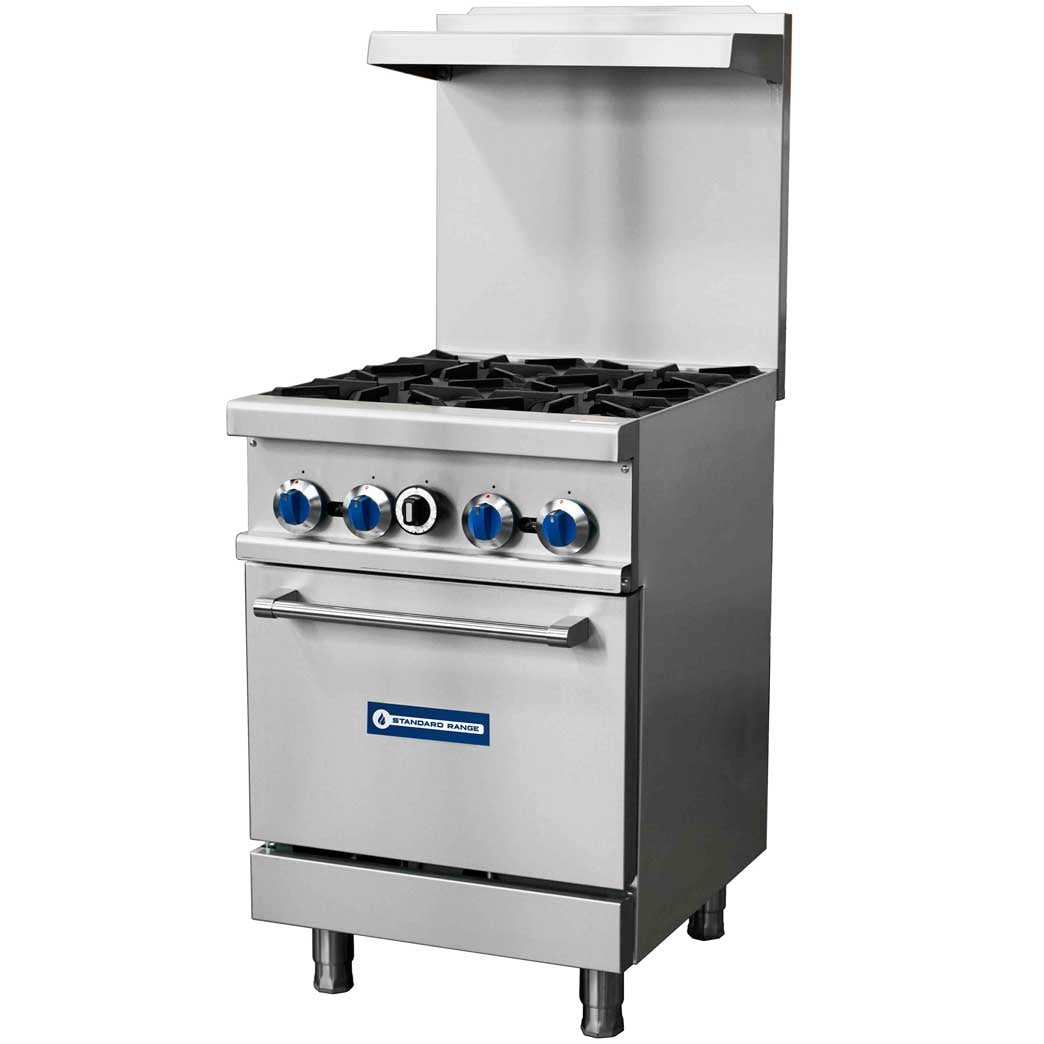 Standard Range SR-R24-LP 24-inch liquid propane commercial range with 4 burners and 1 oven 153000 BTU for reliable cooking in restaurants cafes and commercial kitchens