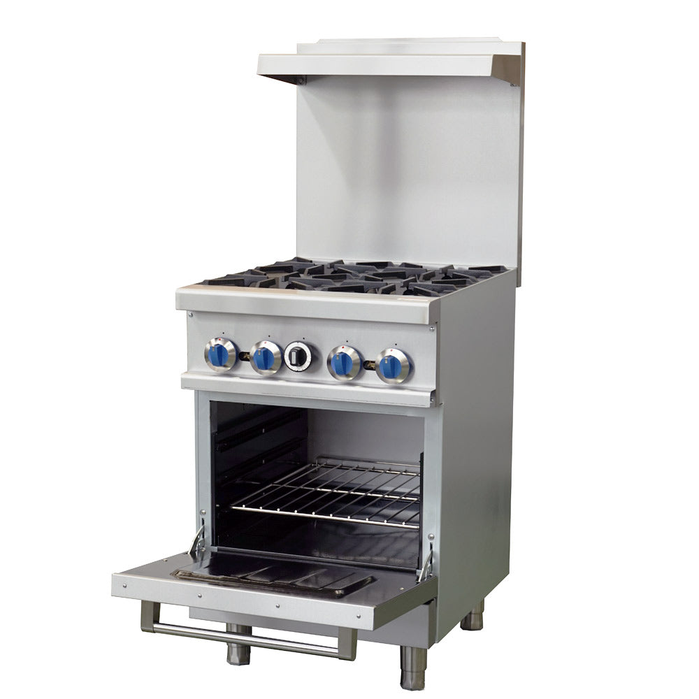 Cookline CR24-4-LP 24-inch liquid propane 4 burner commercial range with oven 151000 BTU for efficient cooking in restaurants cafes and commercial kitchens