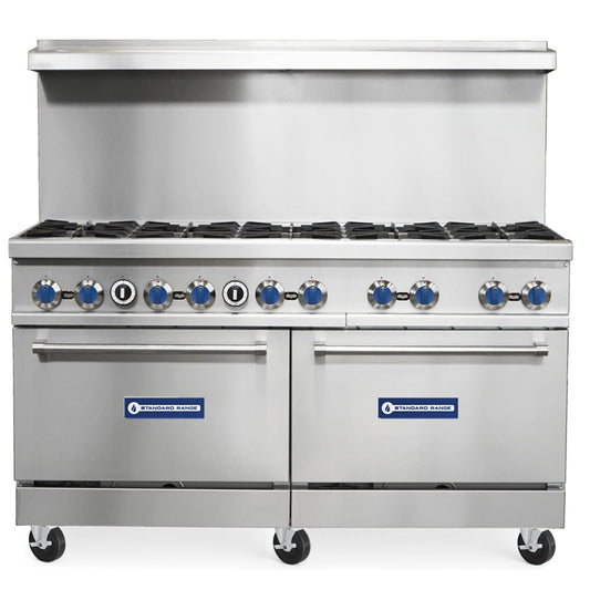 Standard Range SR-R60-LP 60-inch liquid propane commercial range with 10 burners and 2 ovens 366000 BTU for high-volume cooking in restaurants and commercial kitchens
