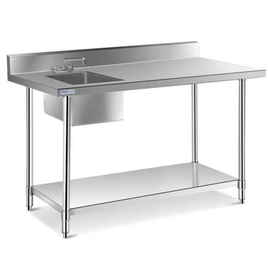Prepline ST-3060 stainless steel work table with an integrated sink and faucet, perfect for efficient food prep.