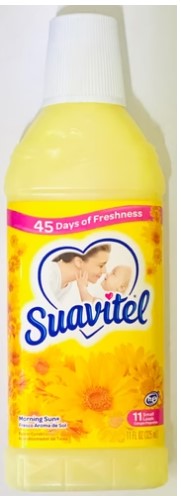 Suavitel Morning Sun Fabric Softener, 11 oz bottle with fresh, uplifting scent for soft, smooth laundry