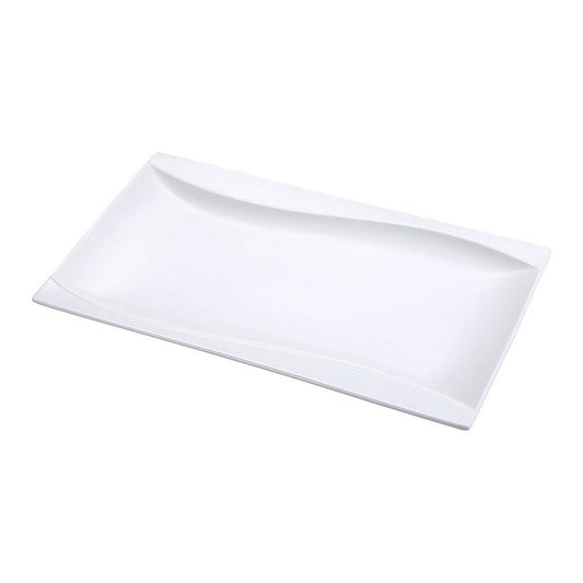 Yanco Rectangular Plate SW-216 is a refined and versatile choice for serving large sharing meals, assorted appetizers, and main courses. Crafted from high-quality porcelain, it features a smooth white glaze and distinctive sea wave-shaped sides that enhance food presentation. Its spacious design provides ample room for creative plating while ensuring durability for frequent use. 