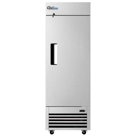 Coldline T-1RE 29" Solid Door Commercial Reach-In Refrigerator - Stainless Steel featuring a sleek stainless steel design, energy-efficient cooling, adjustable shelves, and digital temperature controls. Perfect for reliable storage of perishable goods in professional kitchens.